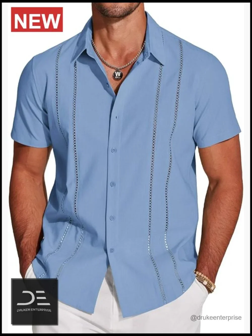 Men's Cuban Guayabera Short Sleeve Button Down Shirt Casual Summer Linen